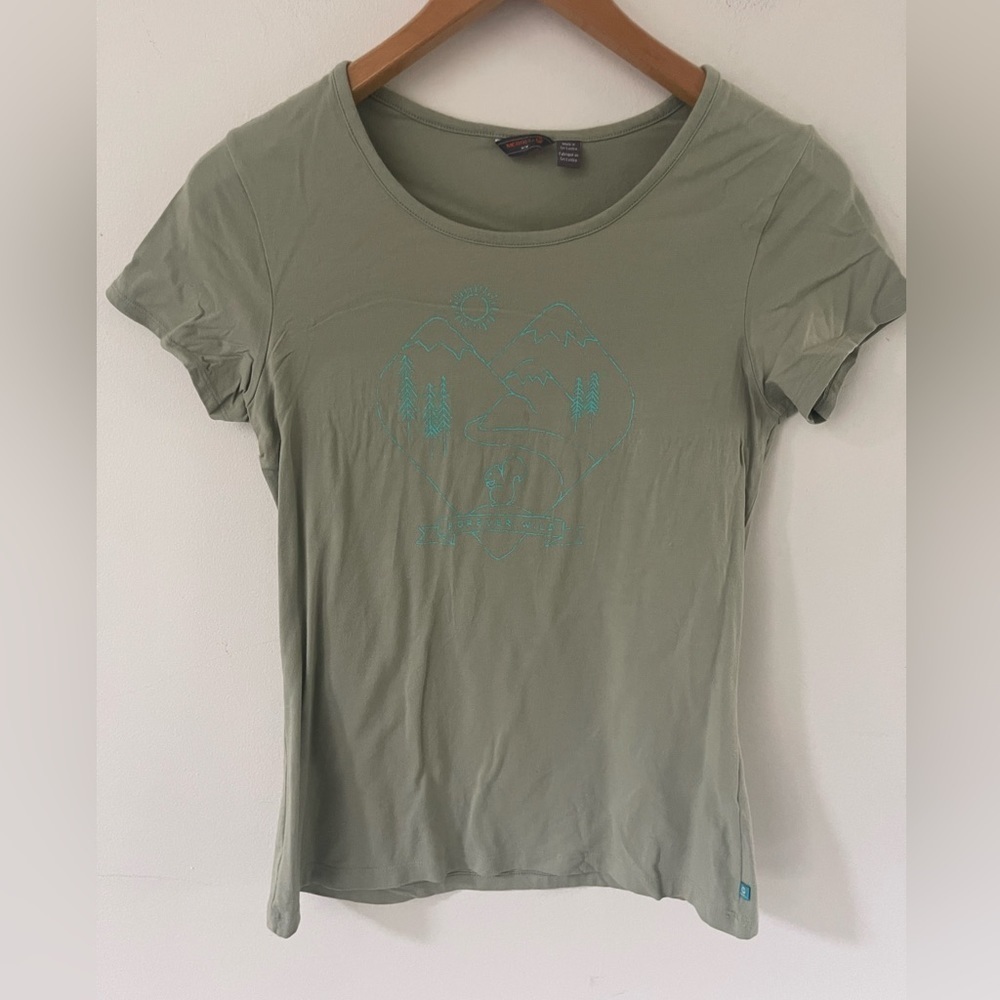 Merrell Womens Size M Short Sleeve Forever Wild Khaki Green T-Shirt Cotton Top